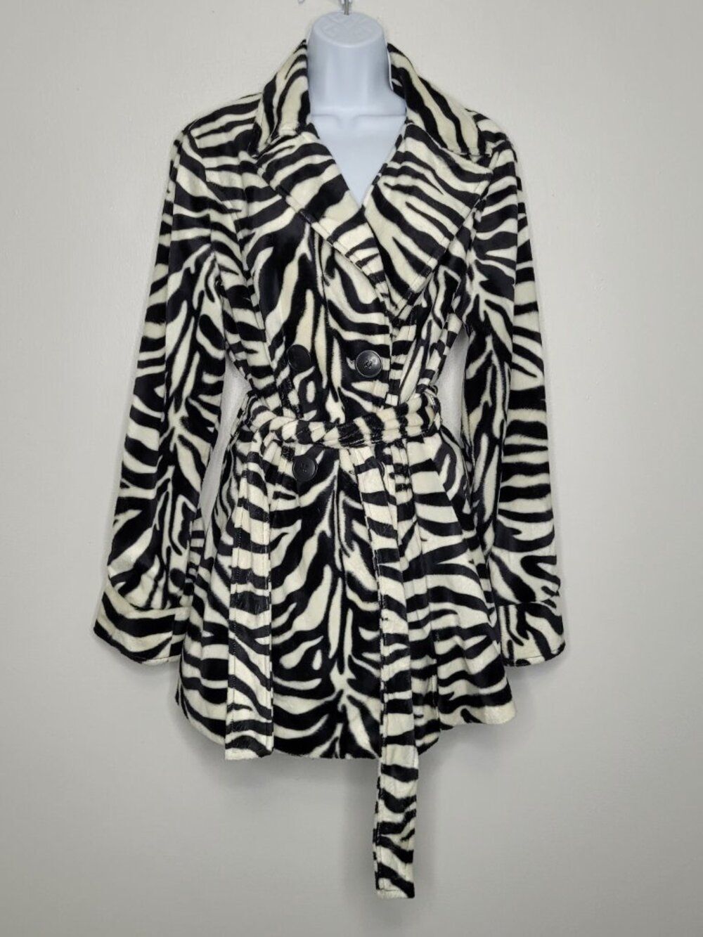 Y2k Heart Soul black white zebra print button front grunge jacket w/ belt xl